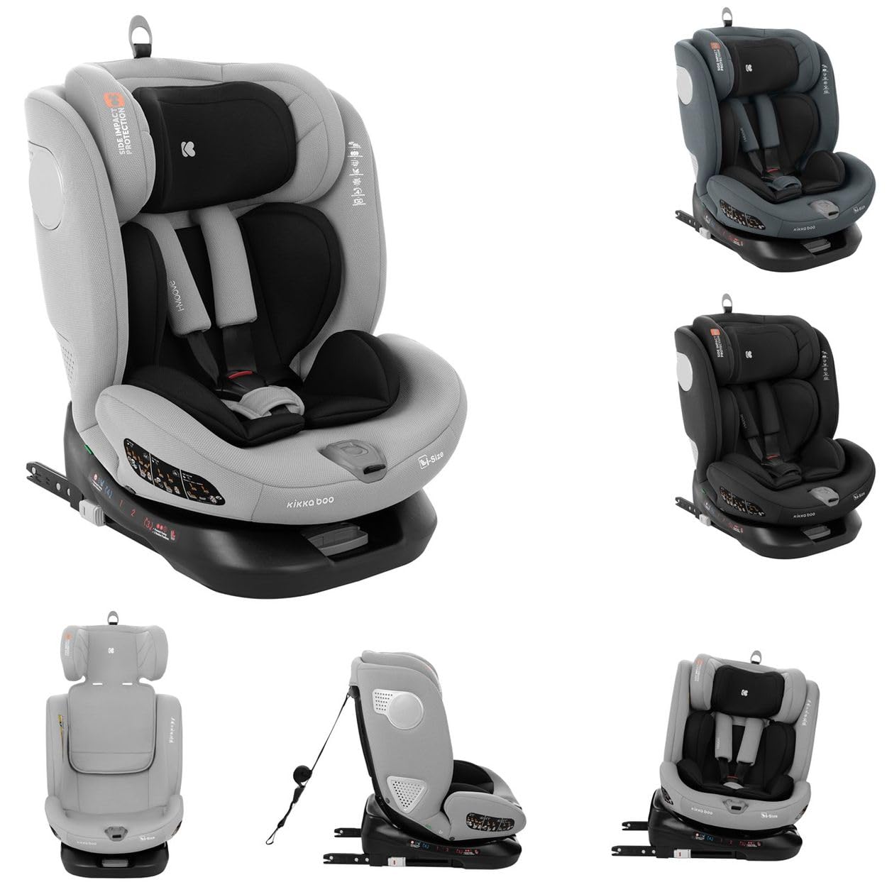 Kikkaboo, siège enfant i-Moove i-Size (40-150cm) Isofix rotation à 360 degrés, coloris:gris clair