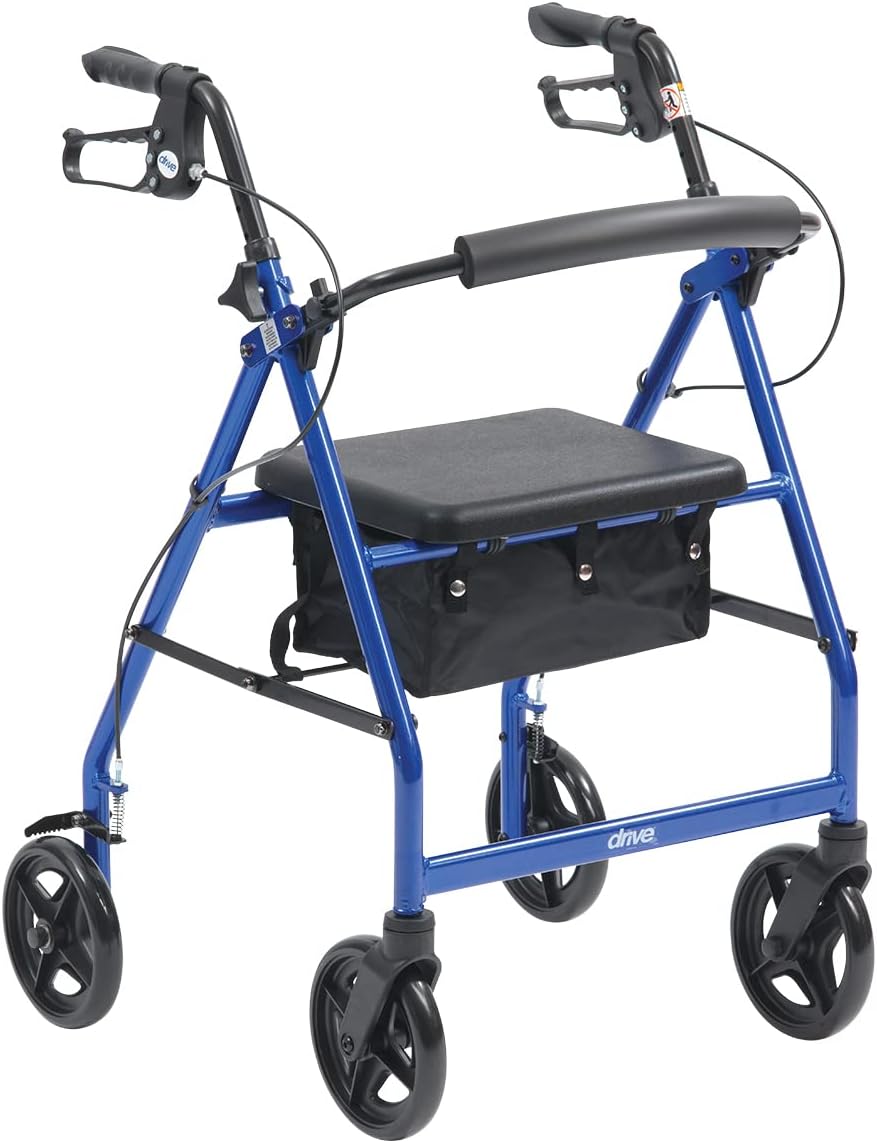Drive Devilbiss R8 Blue Aluminium Rollator with Padded Seat and Vinyl Underseat Bag