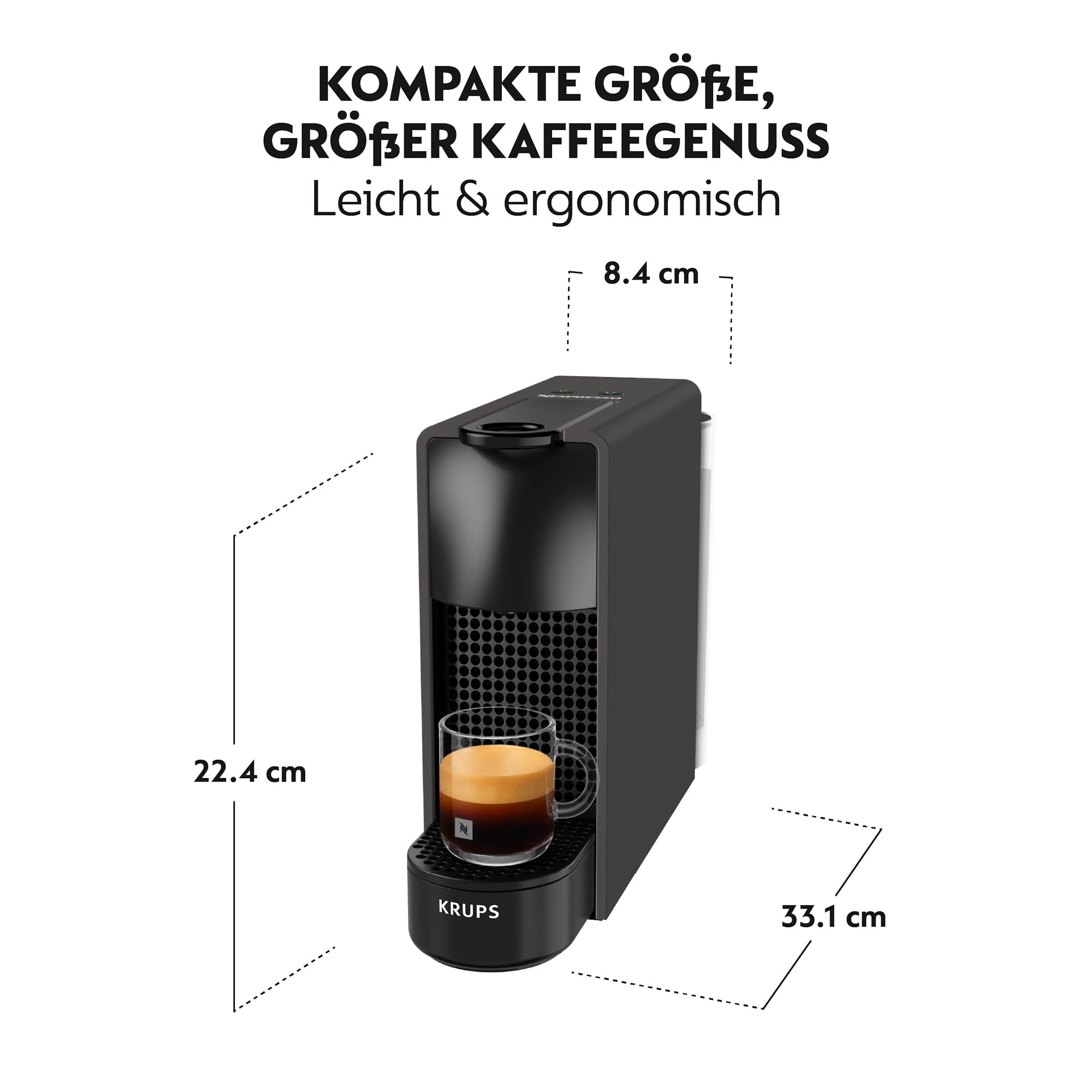Krups Essenza Mini Kaffeekapselmaschine, 19-bar, Espresso, Caffè Lungo, Schwarz Matt
