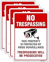 Vista 10 de Paquete de 2 letreros de metal grandes sin tropiezos de videovigilancia, 10 x 14 pulgadas, aluminio libre de óxido, propiedad protegida por cámara