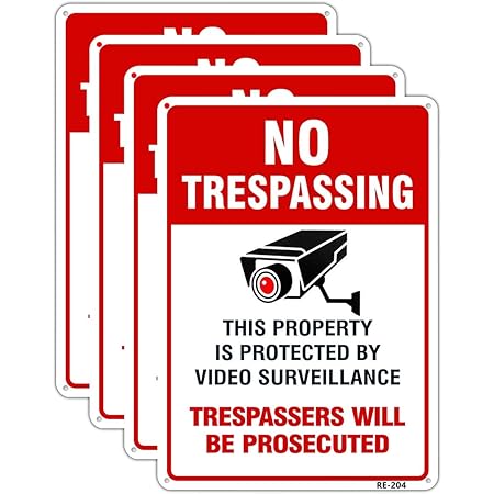 Video Surveillance Signs - 10x7 Inch No Trespassing Security Camera Signs