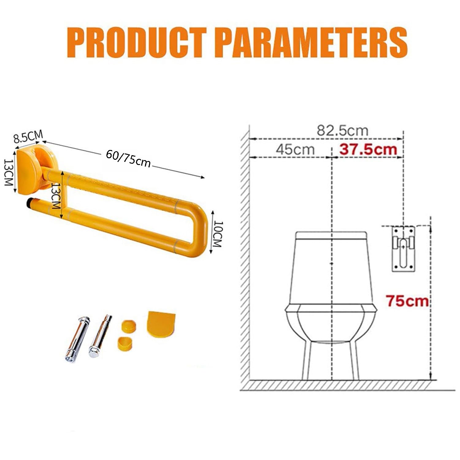 Barra Minusvalidos Baño,Barra De Apoyo Para Inodoro Barra De Seguridad Inoxidable Antideslizantes Puede Soporta 100Kg Para Ancianos,Embarazadas Y Discapacitados,Abatible,Soporte Para Baño B,75CM