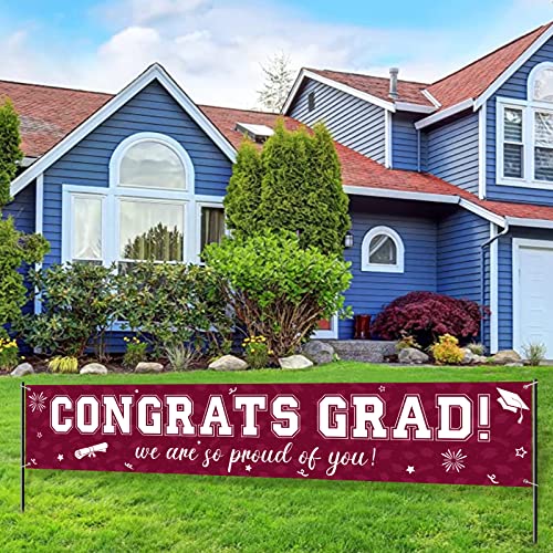 Image of 37Pcs Graduation Banner Balloon Decorations Class of 2026, Congrats Grad Banner Yard Outdoor Decorations, Graduation Balloons Banners Set for High School College Grad Party Supplies, Maroon
