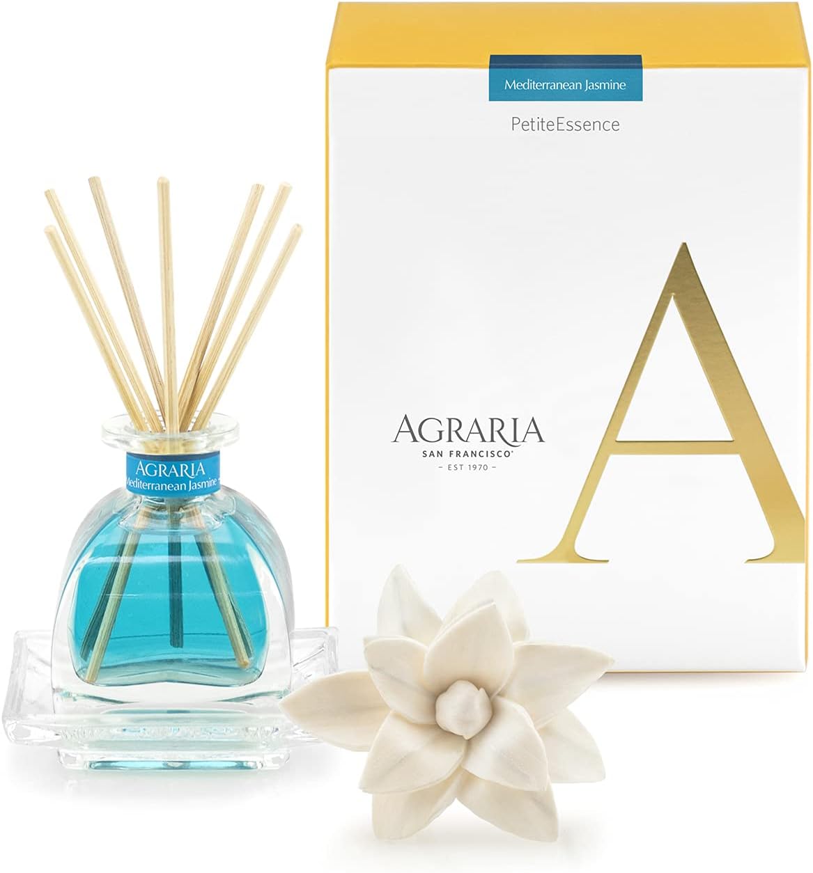 AGRARIA PetiteEssence Flower and Reed Diffuser Set, Hand Crafted Sola Flower Botanical Home Fragrance Set, Scented Oil Gift for All Occasions