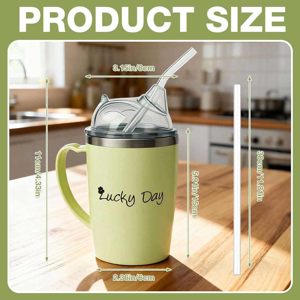 Tazza Sippy da 350ml per Adulti, Tazze Anti-Spruzzo 3-in-1 per Anziani, Bicchieri per Anziani con Coperchio e Cannuccia da 30cm, Tazza Sippy Anti-Spruzzo per Adulti con Manico, Tazze in Acciaio