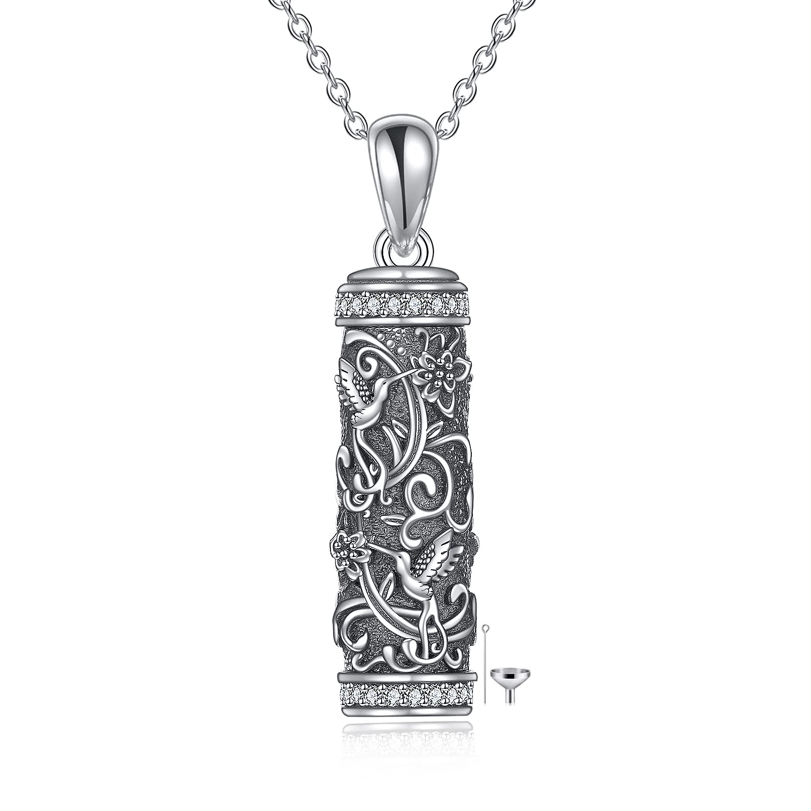 TOUPOP Tree of Life Cremation Jewelry Urn Necklace for Ashes for Women Men 925 Sterling Silver Cylinder Urn Pendant Necklaces for Human Ashes of Loved