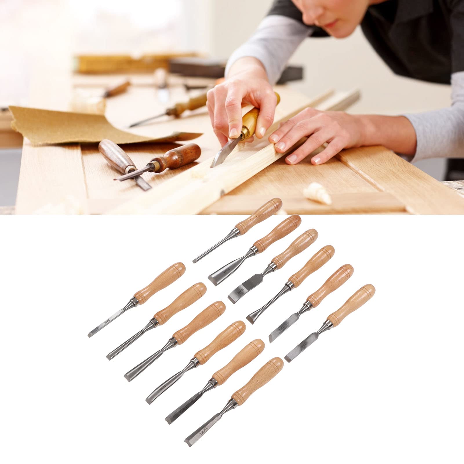 12 pezzi di scalpelli in legno, scalpelli intagliati in legno in acciaio al carbonio, scalpello a mano intagliato, scalpelli a mano in legno, strumenti di intaglio in legno per la