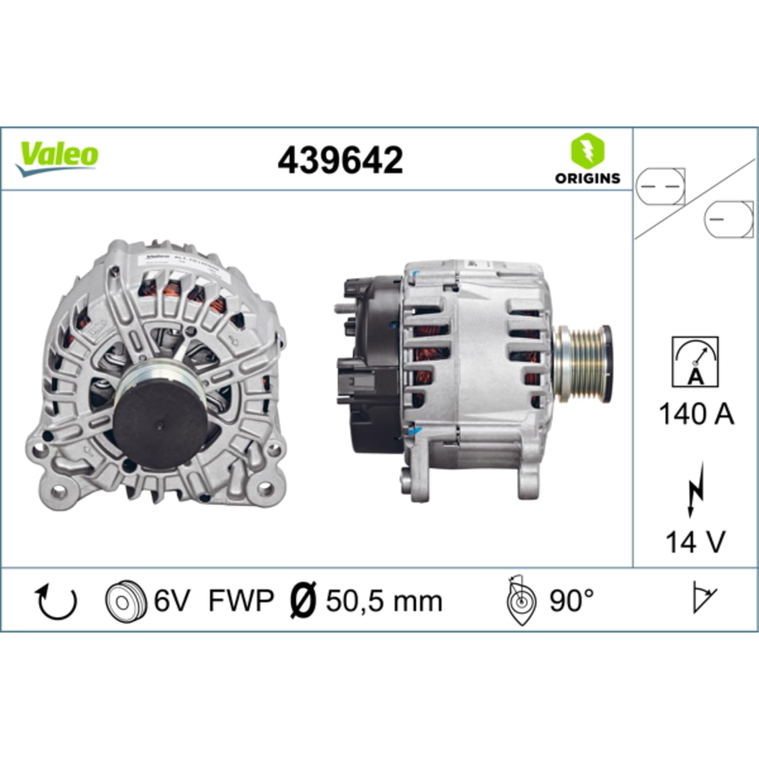 Valeo Alternador 439642-140 Amp - Canales: 6-14 V