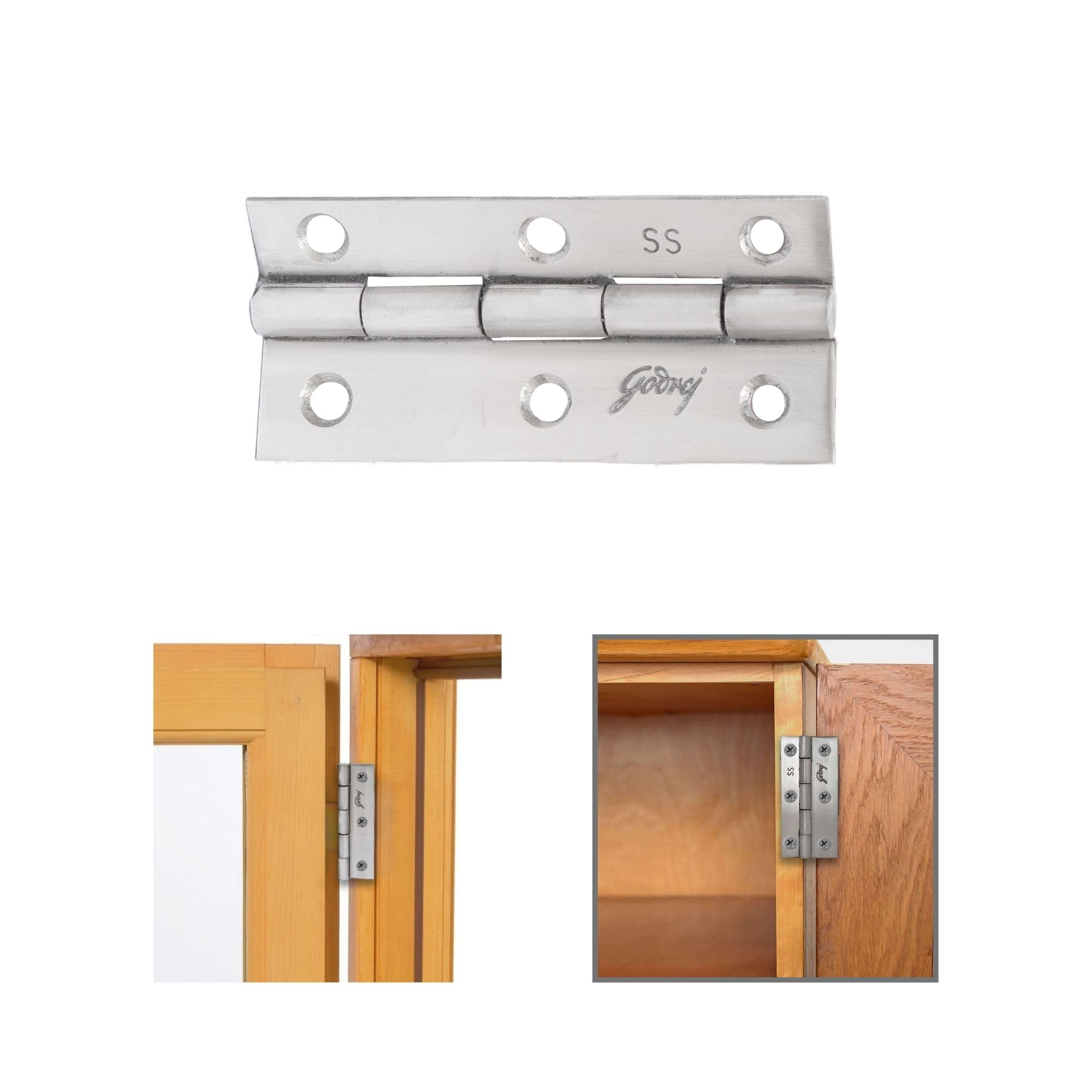 Godrej Door Fitting I 3 Inch x 14 Gauge Door Hinges (9 Pcs) | Main Door, Windows, Bathroom of Home, Office, Hotel I Kabja for Door, 1.6mm Thickness | Premium Look, Satin Finish — Amazon image 2