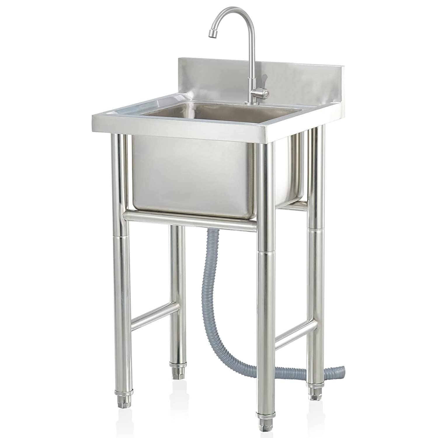 YADZISW Outdoor Sink for Washing, Free Standing Stainless Steel Commercial Kitchen Prep & Utility Large Capacity Laundry Backyard Garage