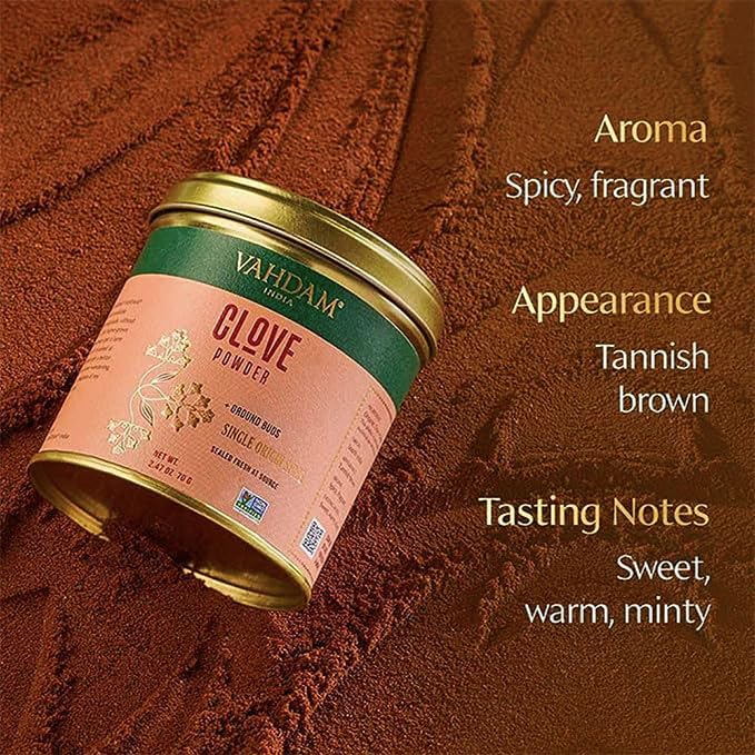 Miniatura 3 de VAHDAM, Polvo de clavo (2.47 oz70 g) sin gluten, sin OMG, polvo de clavo 100% crudo, sin gluten, clavo molido crudo de la India  Polvo de clavo para
