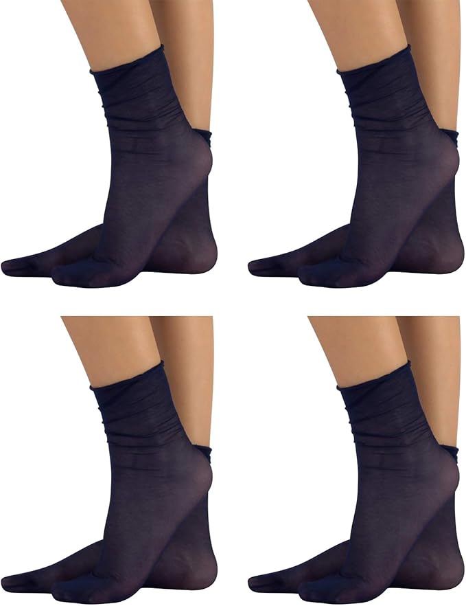 4 Pairs Sheer Pop Socks, NonElastic Ankle Sock 20 DEN Italian