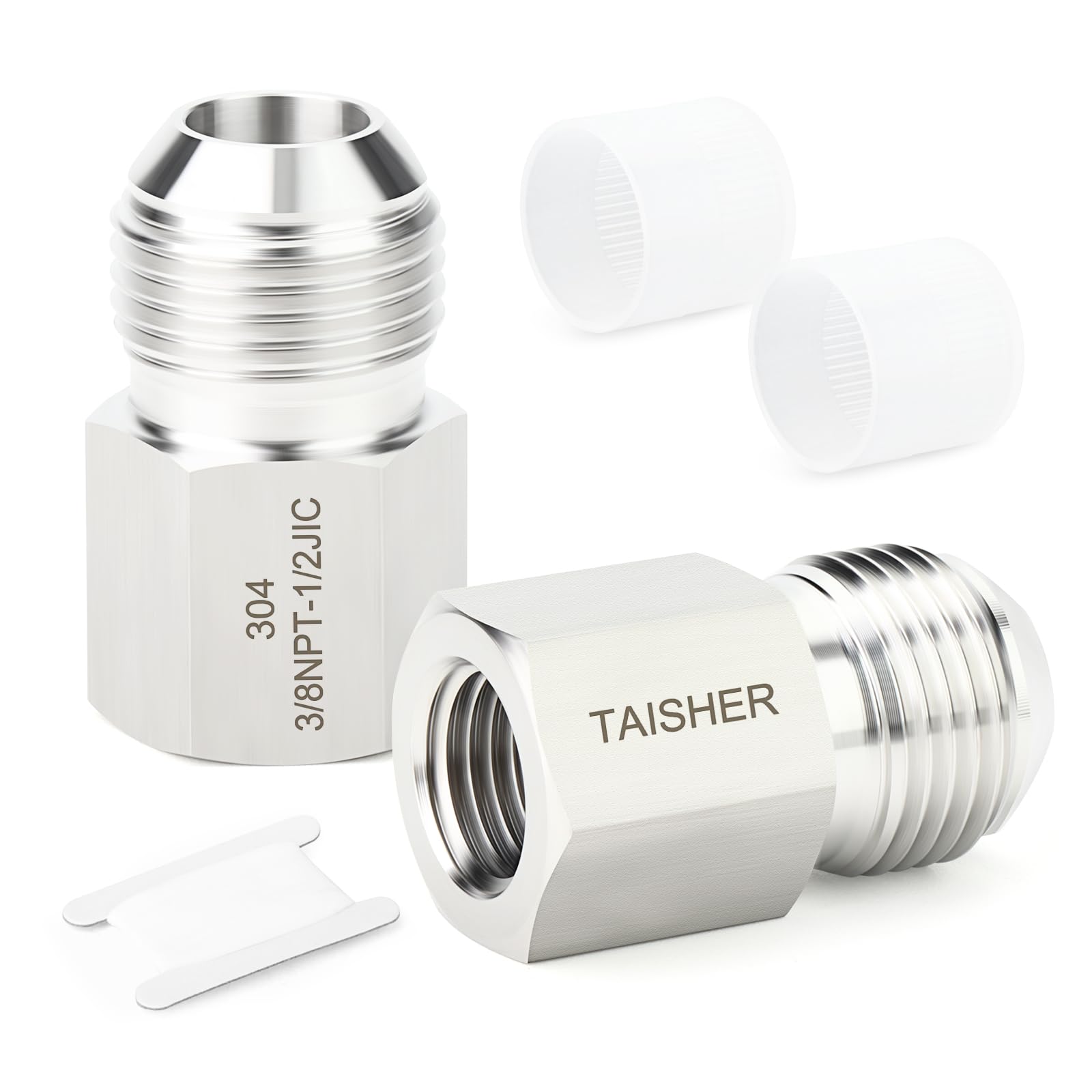TAISHER 2PCS Forging of 304 Stainless Steel JIC Flare Tube Fittings, 1/2" JIC Male x 3/8" NPT Female, Half Union