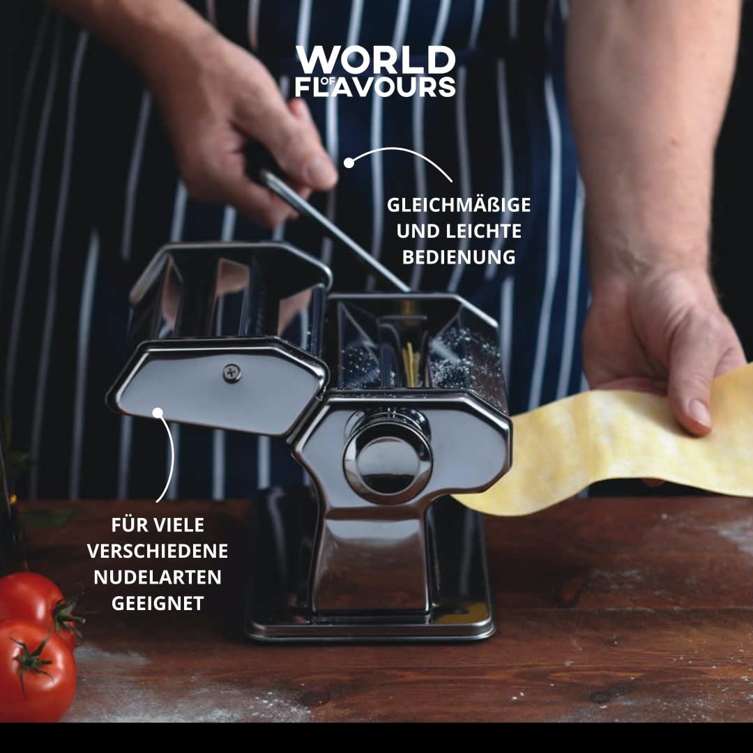 Kitchen Craft Deluxe Nudel-Maschine aus Edelstahl mit doppelter Klinge - Manuell - Pasta-Maker mit 9 Einstellungen - Walzer mit Tisch-Klemme - für Lasagne Ravioli Spaghetti &Tagliatelle