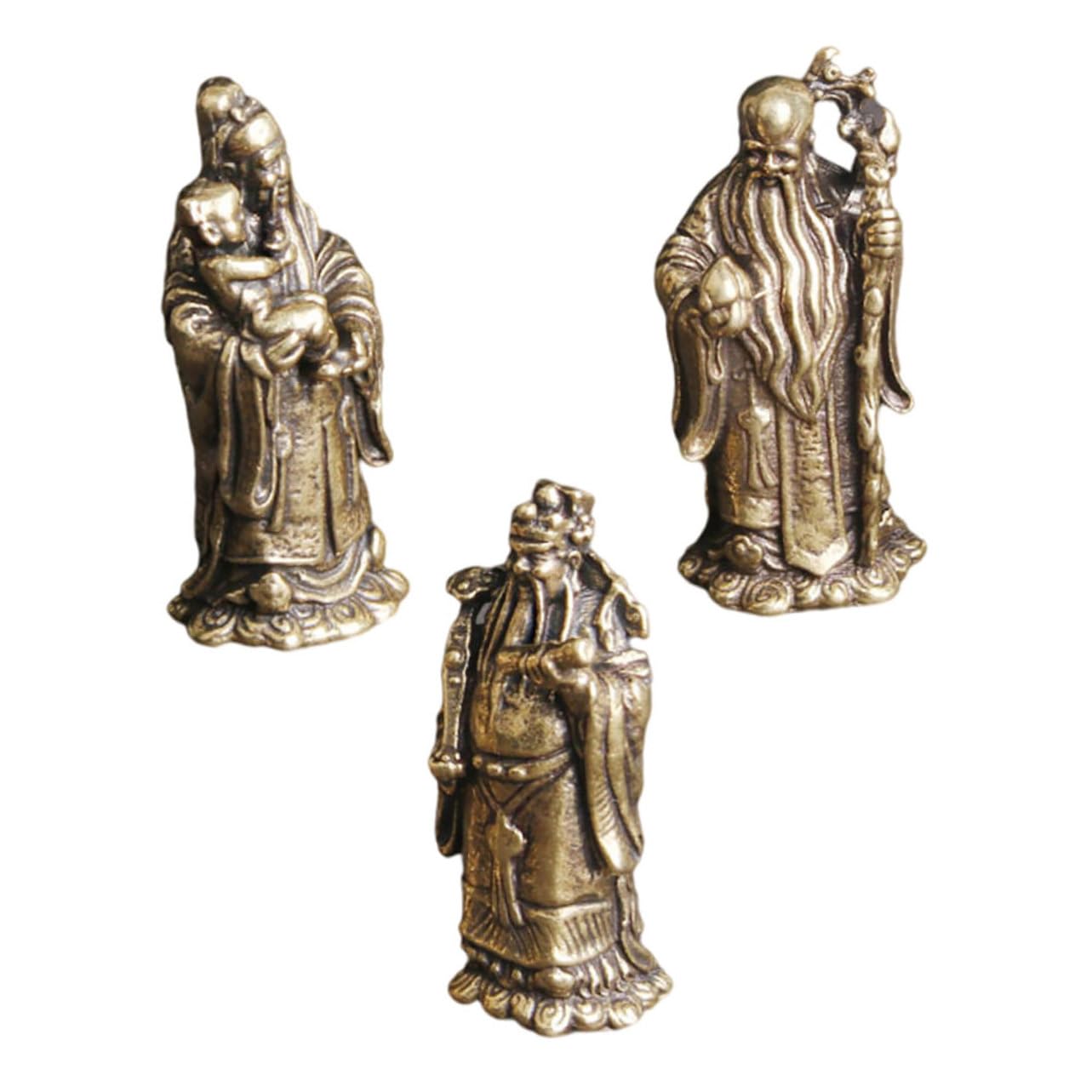 TOPBATHY3pcs Brass Fu Lu Shou Decorative Home Accessories Taoism Three Gods Statue Feng Statue Chinoiserie Decor Fu Lu Shou Gods Goblincore Room Decor Luk Chinese Style Longevity