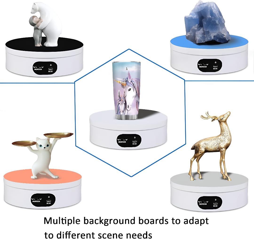 Powerpak ND120 12cm Electric Rotating Display Stand, USB-C 360° Electric Rotating Turntable Motor Panoramic Display Photography Video Shooting, Cake, Product, Jewellery, Watch | White (Load 2KG) 2