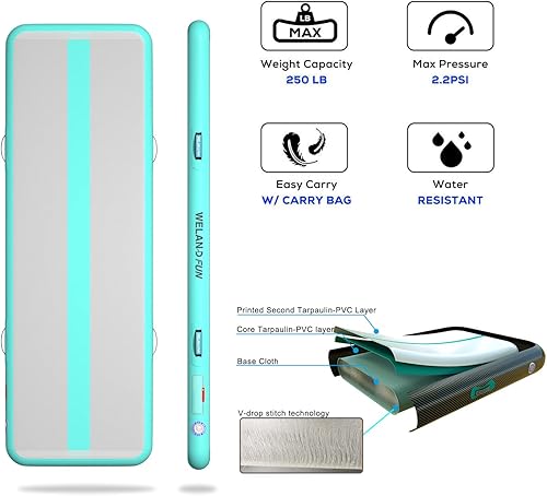 Miniatura 4 de Colchoneta inflable de gimnasia de 10131620 pies de grosor para uso domésticogimnasioyogaentrenamientoanimadoraexteriorplayaparque con bomba de aire