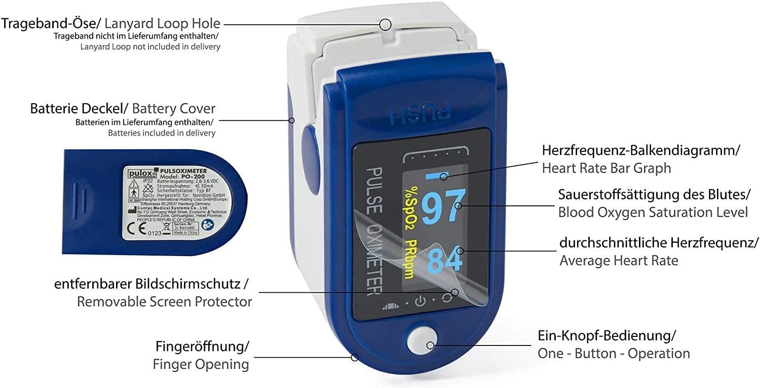 Pulox PO-200 Solo Pulsoximeter Dunkelblau für SpO2 & Puls am Finger | Inklusive Batterien, komfortable Messwertkontrolle direkt am Finger für Zuhause, Reise und unterwegs