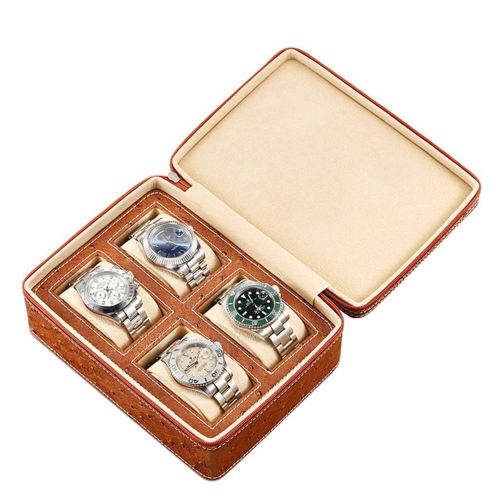 Caja De Reloj De Cuero PU con 4 Rejillas, Organizador De Relojes, Almacenamiento De Relojes, Estuche De Exposición, Bandeja con Cremallera, Estuche Colector De Relojes De Viaje