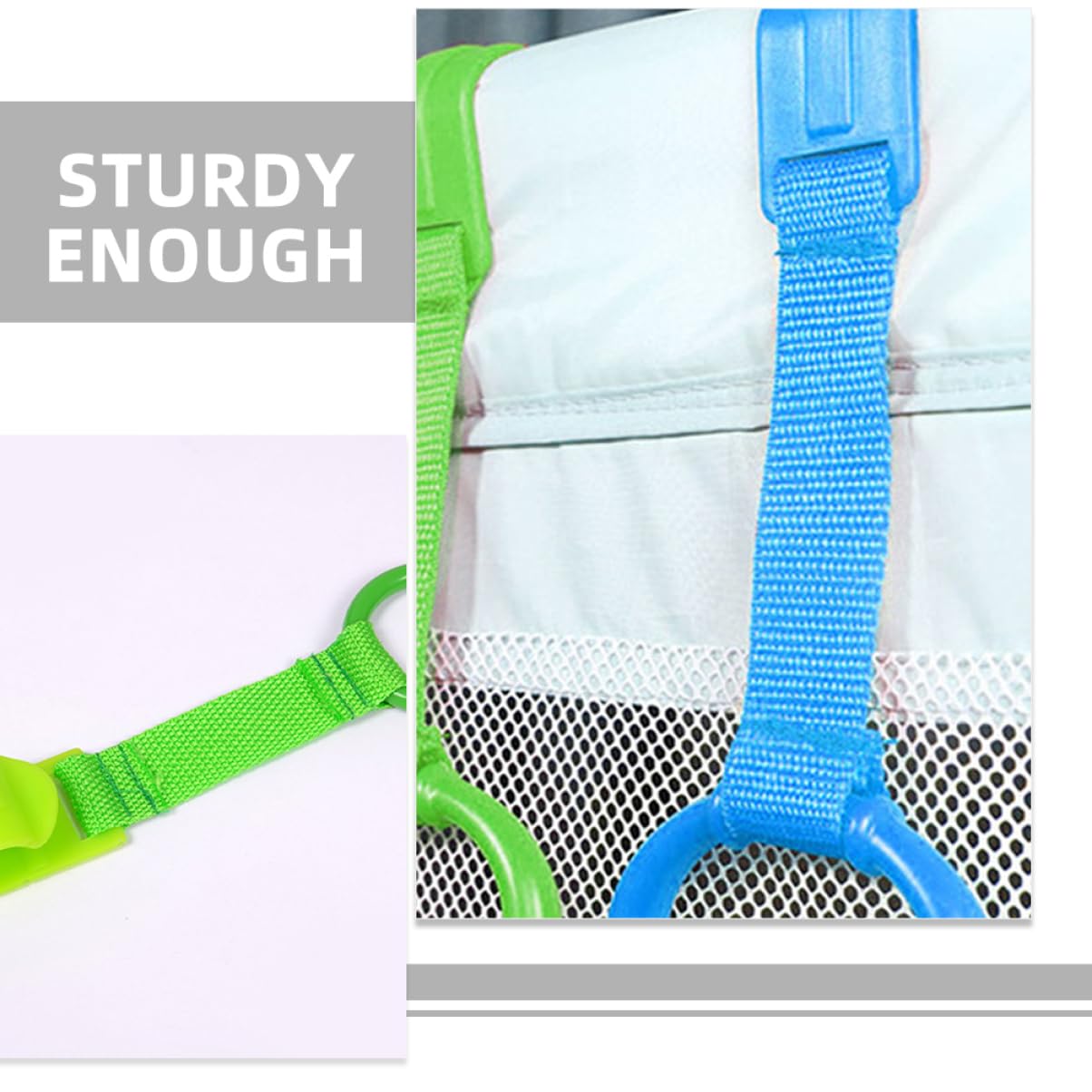 HONMEET 2sets Rings for Toddlers Playpen Pull up Bars Plastic and Fabric Pull up Ring Safe and Walking Assistant 4pcs*2