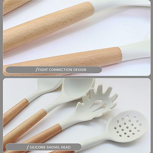 Miniatura 5 de BRIIEC Juego de utensilios de cocina de silicona marrón, resistente al calor, juego de utensilios de cocina de silicona con mango de madera,