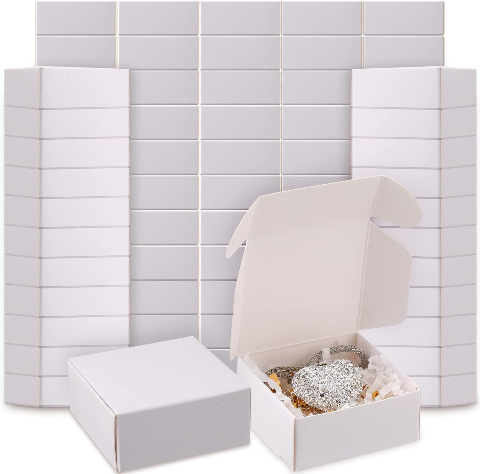 Yinkin 200 Pcs Small Kraft Paper Gift Boxes in Bulk 2.16'' x 2.16'' x 0.98'' Ornaments Mini Cardboard Boxes with Lid for Favor Earring Jewelry Bracelet(White Color)
