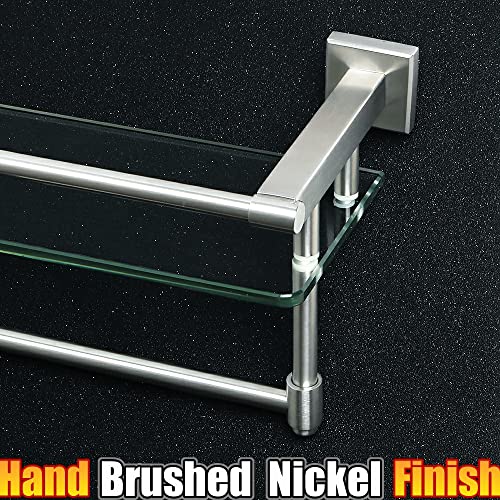 Alise Bathroom Shelves Glass Shelf With Bar,Wall Mount Floating Shelves For Bathroom,Tempered Glass Rack Holder Storage Organizer,Sus304 Stainless Steel Brushed Nickel #TOP2