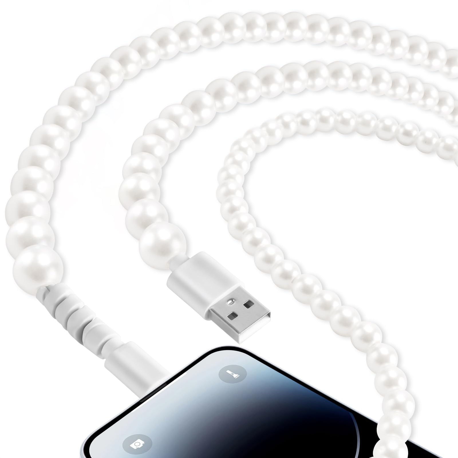 COZYEXPR for iPhone Charger Cord 3.3ft Elegant Pearl USB Charging Cable 66W High Speed Transfer Cord USB A to iPad Cable Compatible with iPhone 14/13/