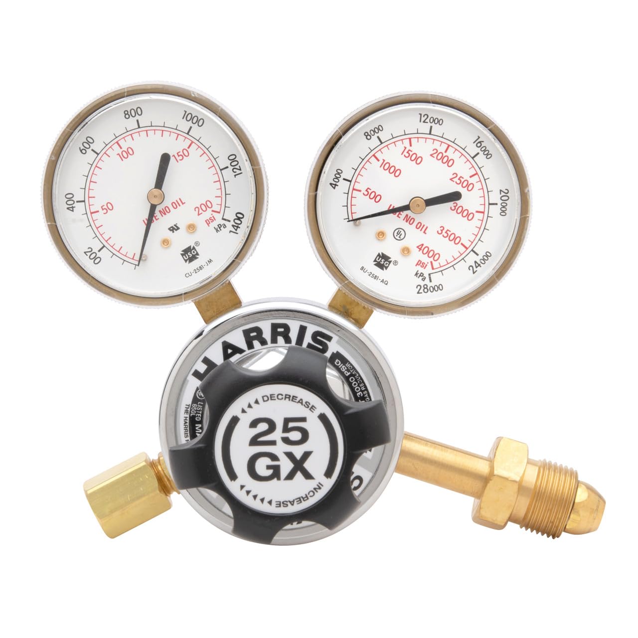 Harris 25GX-145-580 Pressure Regulator, 0 - 145 PSIG, Forged Brass