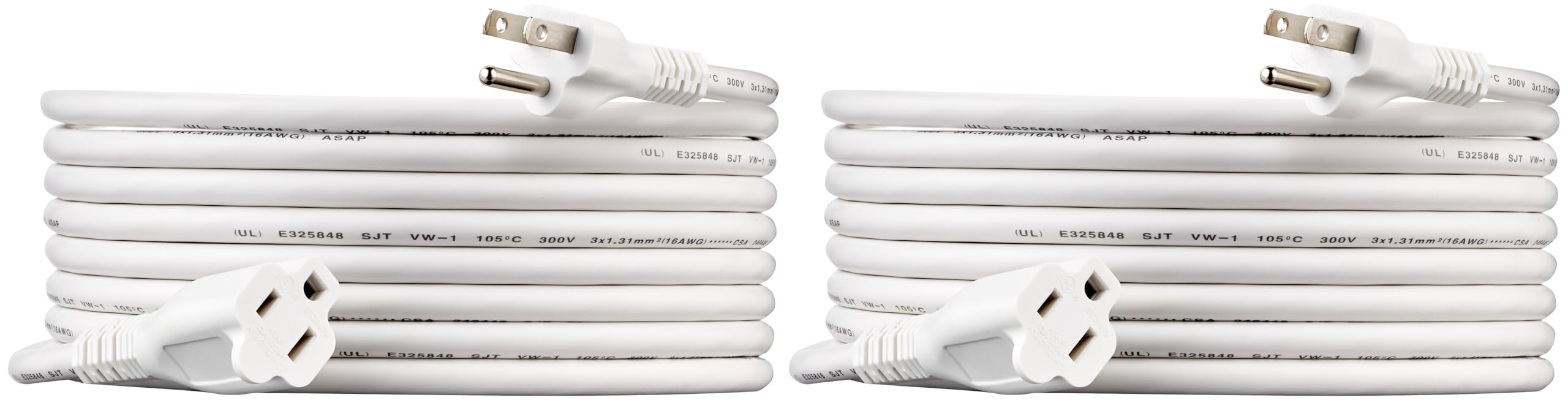 Amazon Basics Extension Cord, 13 Amps, 125V, 15 Foot, White - Pack of 2