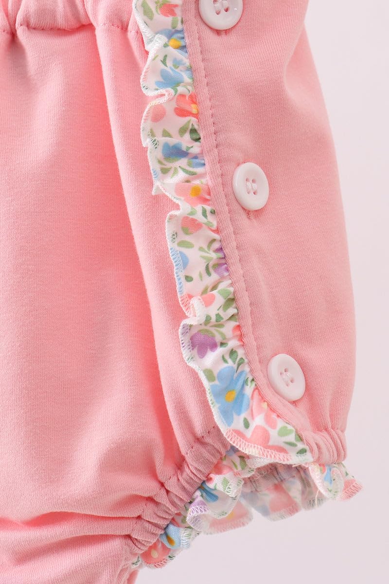 abby&evie Pink floral cross embroidery ruffle bubble