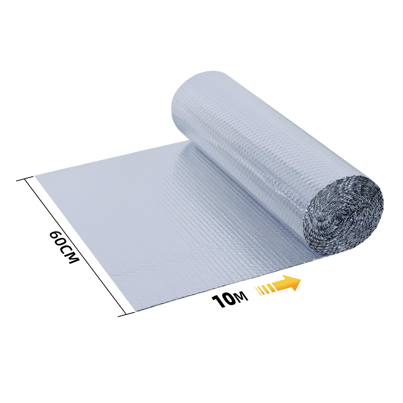 CCLIFE Isolant Thermique en Feuille d'Aluminium à Bulles e 3-4mm,Monocouche Rouleau Isolation Thermique Feuille Réflecteur pour Sol Toit Mur Fenêtre Film Réfléchissant,0,6m x 10m-6㎡