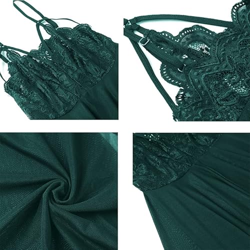 Giorzio Lingerie For Women Front Closure Babydoll Lace Chemise V Neck Sleepwear Dark Green,S #TOP5