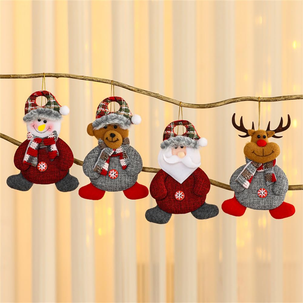 4PCS Felt Christmas Tree Decorations,Fabric Christmas Hanging Ornament with Rope,Santa Claus Snowman Deer Bear Xmas Tree Decorations for Home Car Christmas Party Decoration
