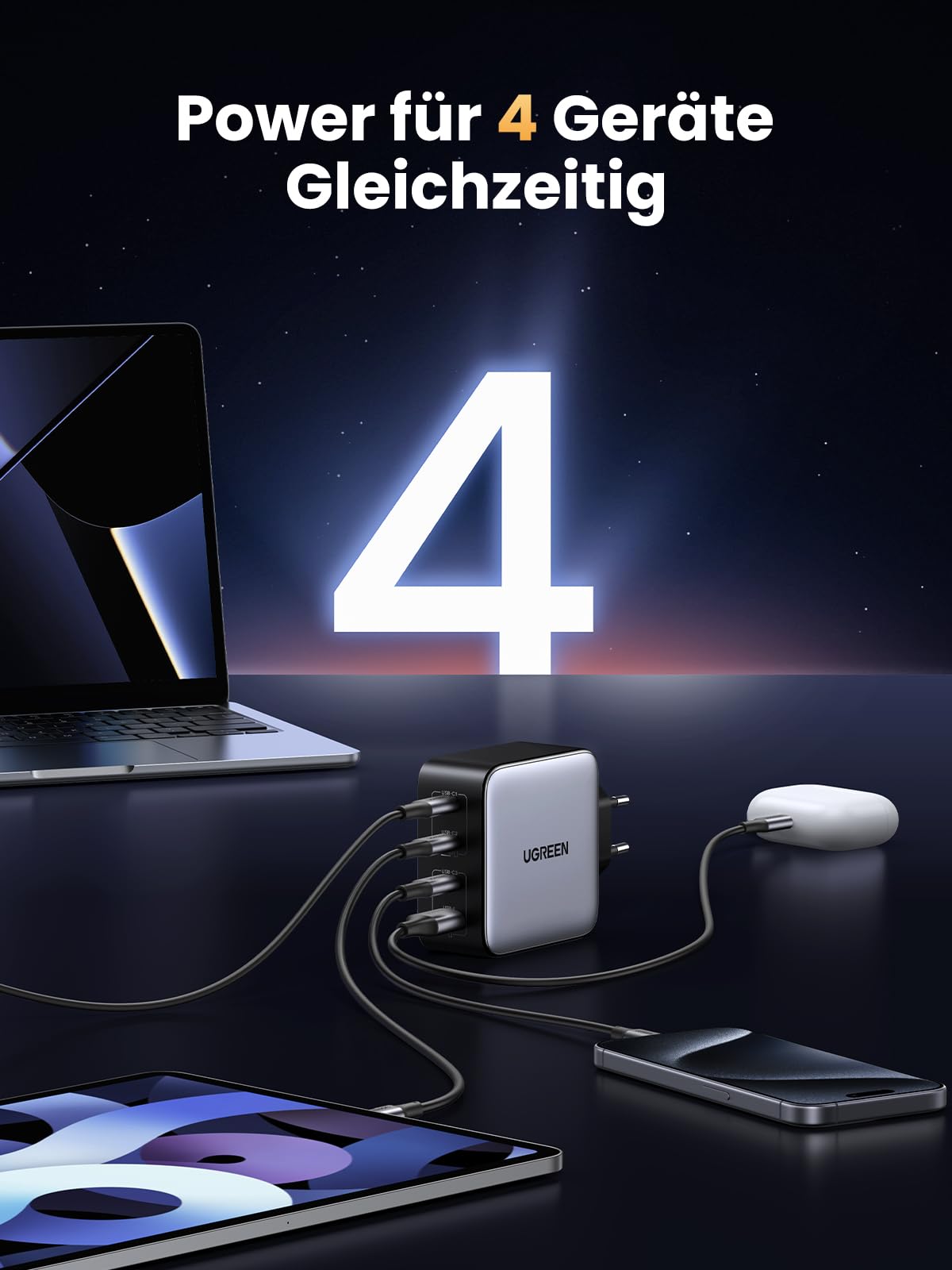 UGREEN Nexode 100W USB C GaN Ladegerät 4 Ports PD Schnellladegerät
