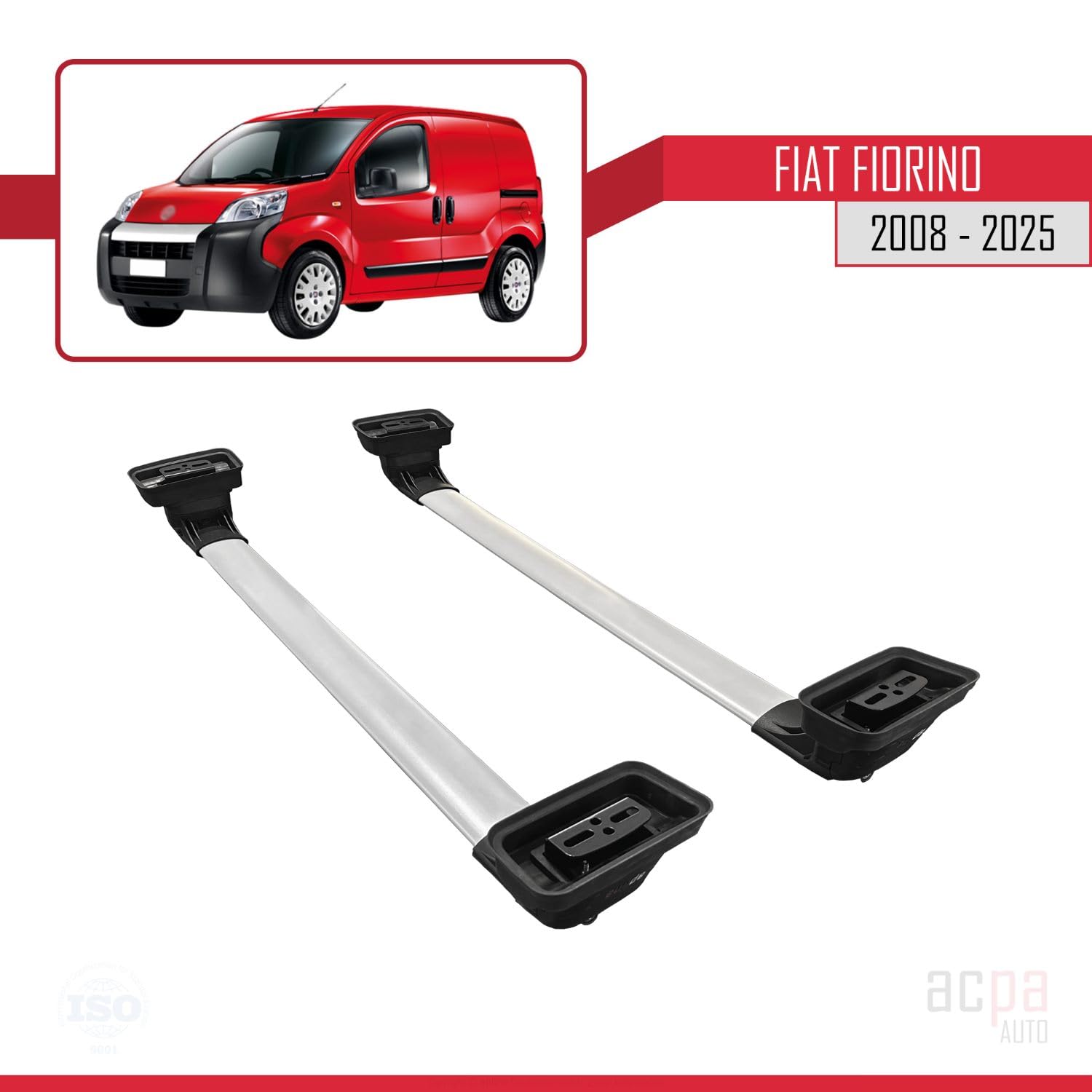 Compatible con Fiat Fiorino 2008-2025 Ace-3 Barras de Techo Auto Portaequipajes Barras Transversales Gris Aluminio 2 Barras
