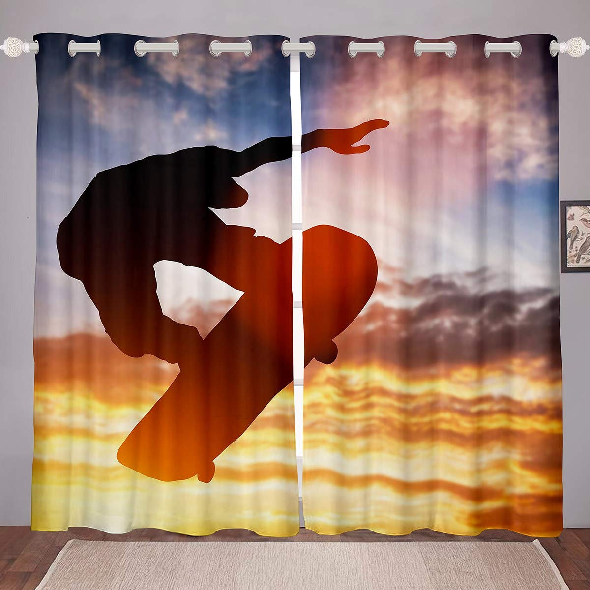 Loussiesd Hipster Window Curtains for Bedroom Skateboard Curtains Boys Teens Extreme Sport Curtain Youth Skate Board Street Sports Darkening Thermal Drapes 2 Panel Set W46*L54 โ image 1