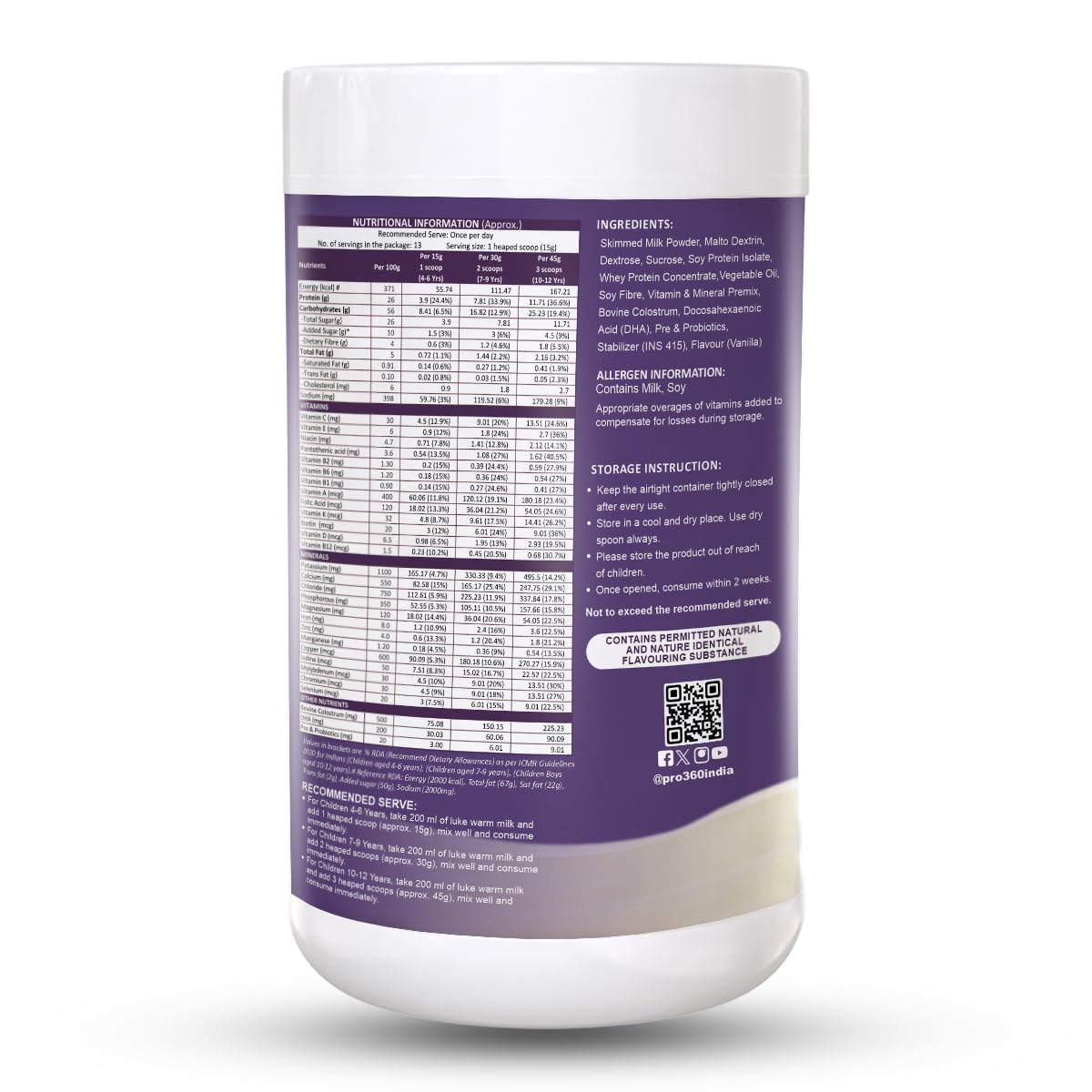 Pro360 Kidspro Protein Powder Child Nutrition & Health Supplement for Growing Children, Improves Immunity, Growth and Active Strong β (200g) -Vanilla Flavor 2