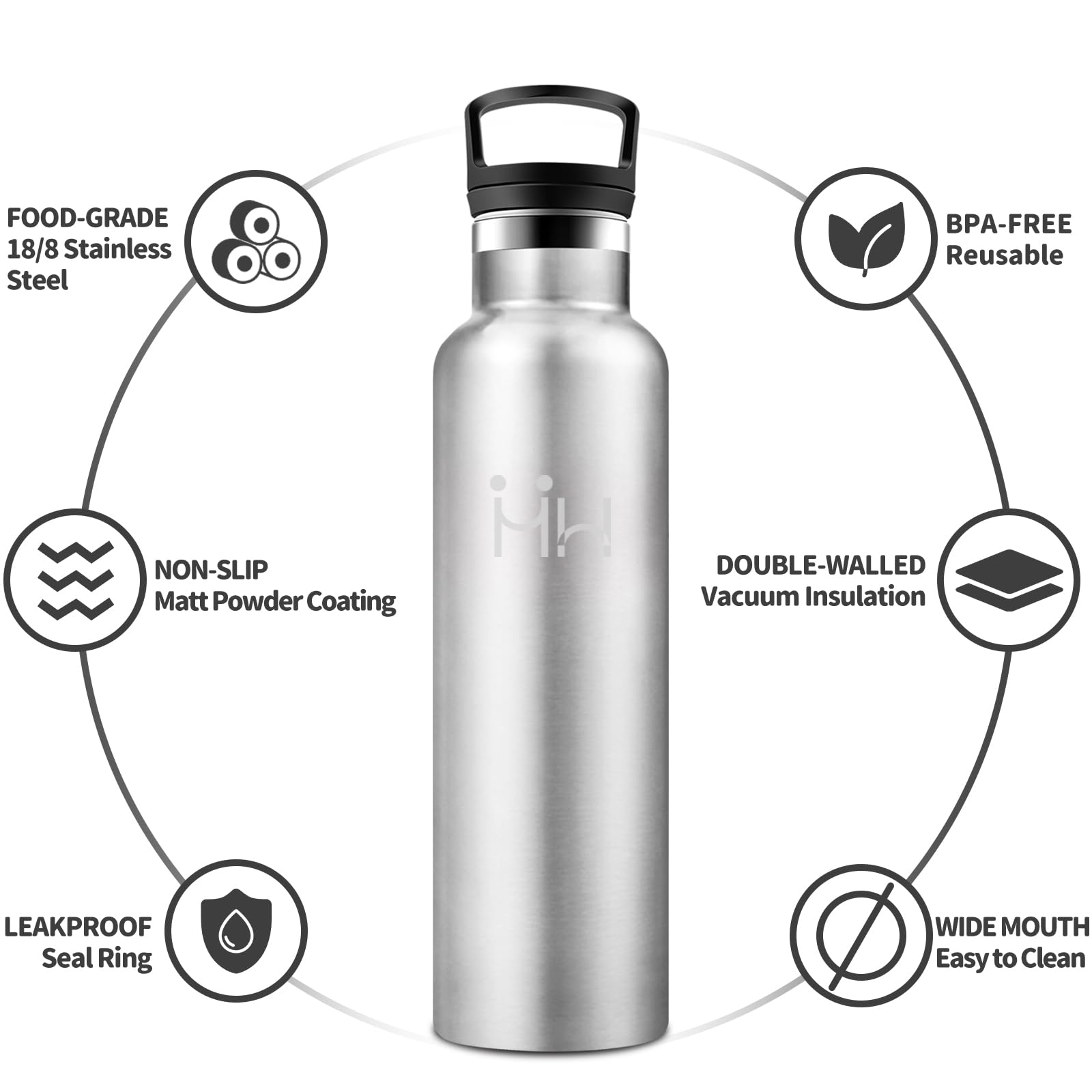 Borraccia Termica 750ML, Senza BPA, Borraccia Termica Con Cannuccia, Acciaio Inossidabile 18/8, Bottiglia Termica A Prova Di Perdite, Borraccia Acciaio Inox Per Scuola, Palestra, Sport, Bici