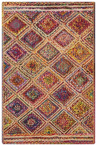 Alfombra de yute rectangular geométrica multicolor de algodón trenzado a mano 2