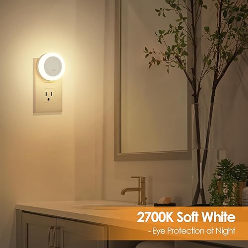 Miniatura 9 de FOLKSMATE Luz nocturna LED, regulable enchufable con sensor de luz del atardecer al amanecer, luces de pasillo, luz nocturna inteligente para baño,