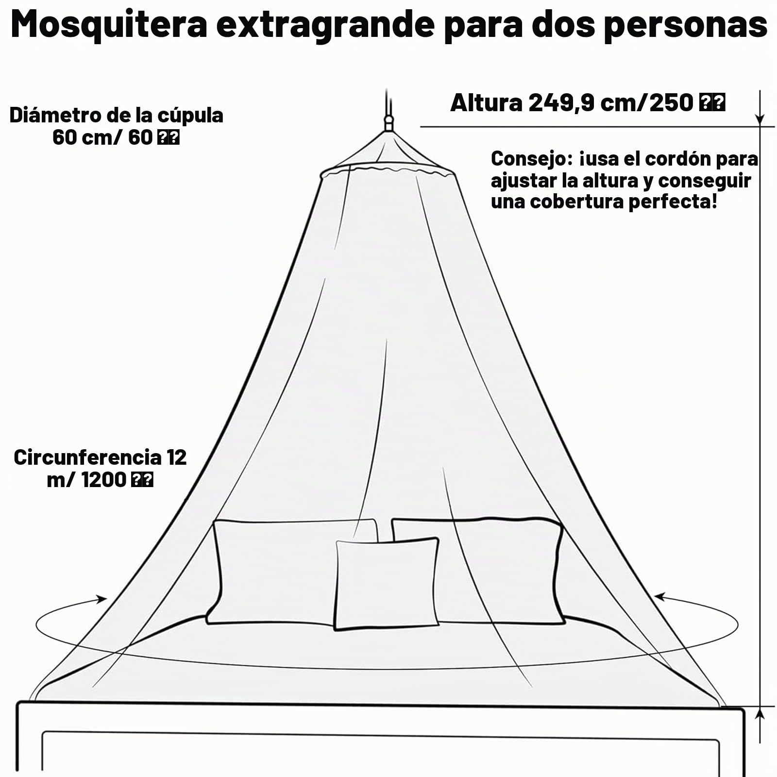 Mosquitero Grande Universal con Diseño de Cúpula Mosquitero 0.6 X 2.5 X 12m | Portátil Ultraligera Para Interiores y Exteriores Ideal para Camping Viajes y Uso Doméstico Blanco