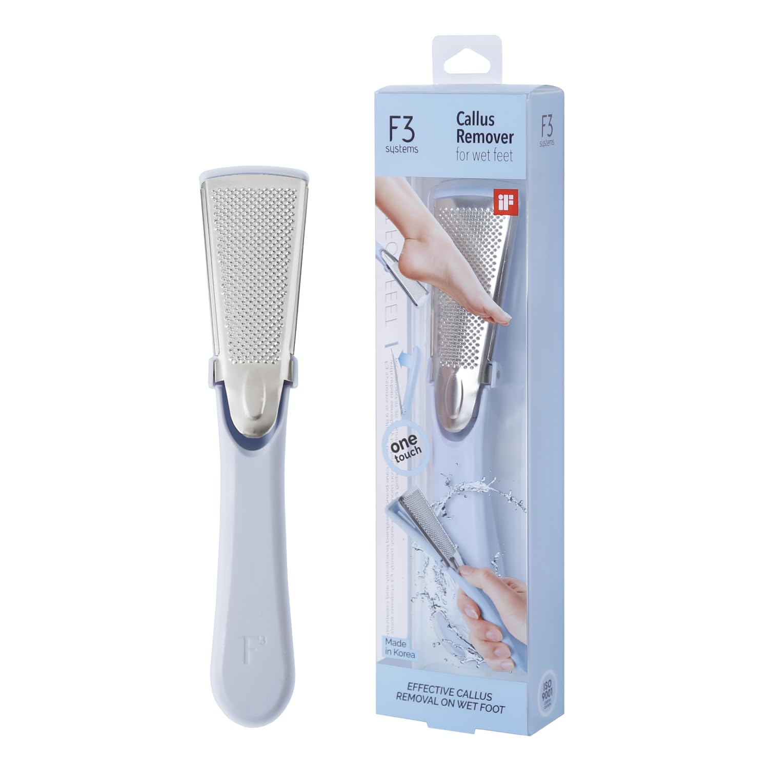 F3 Systems, Stainless Steel Callus Remover(Sky Blue), Effective for Thick Callus and Cracked Feet Pedicure Rasp, Remove Hard Skin, Grater Foot File,