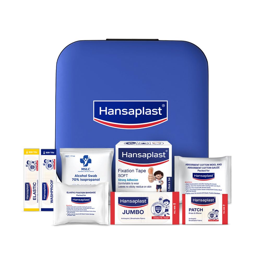 Hansaplast Fast Aid Kit for Cuts & Wounds | First Aid Kit | 9 Items - 38 Pieces | Lightweight & Compact Pouch | For Kids & Adults