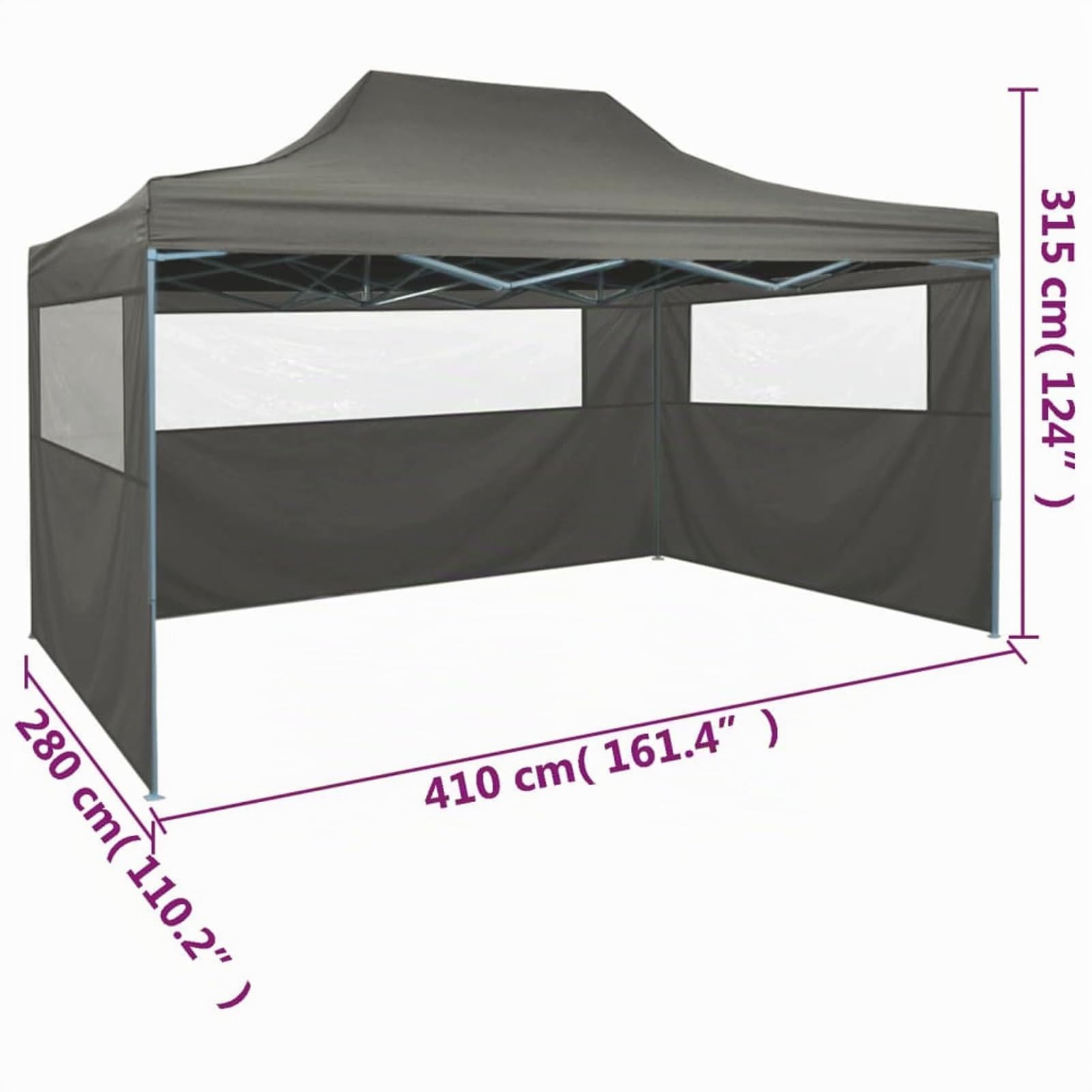 LAPOOH Gazebo Professionale Pieghevole 3 Pareti 3x4m Acciaio Antracite,Protezione UV,Impermeabile,Gazebo da Giardino(SPU:48896)