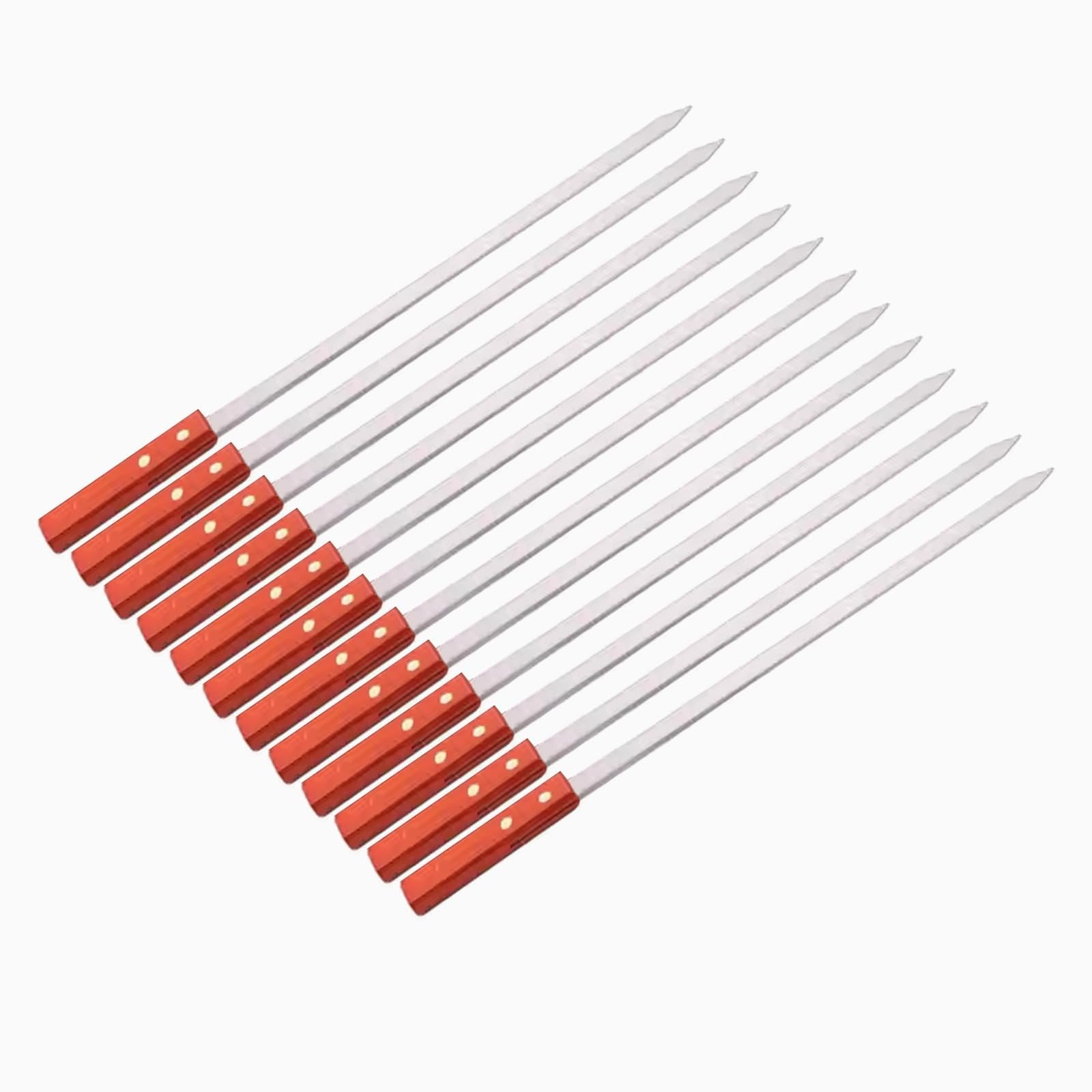 GSV Essentials Stainless Steel Kebab Skewers, Barbecue Skewers with Flat Wooden Handle, Reusable BBQ Skewers for Grilling,Heat Resistant, Ideal for Party,Outdoor Camping, 40cm Long(16 PCS)