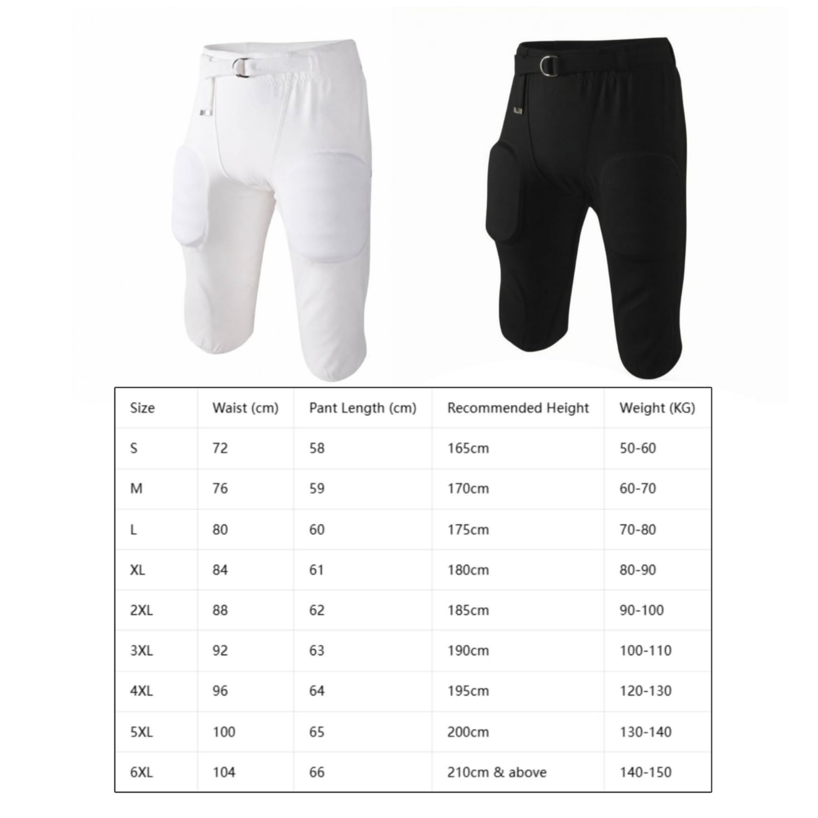 Pantaloni Protettivi da Calcio Imbottiti Sportivi da Gioco Atletici Compressivi Tessuto in Poliestere Leggero , Bianco , 4XL