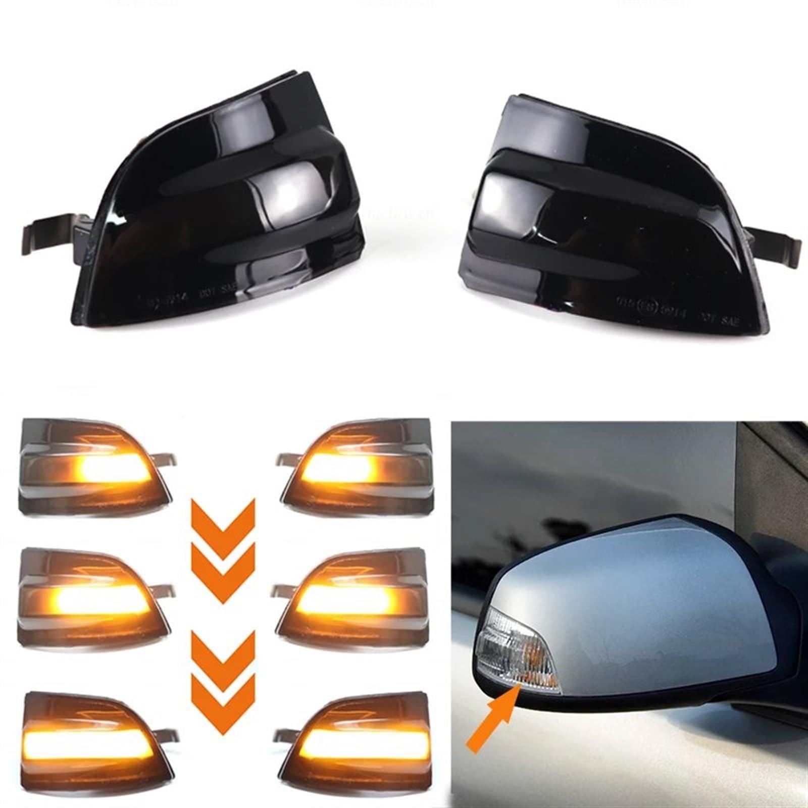 Luce Laterale Dinamica Indicatore Di Direzione LED Dinamico Per Ford Focus MK2 E C-Max - Amber Specchio Laterale