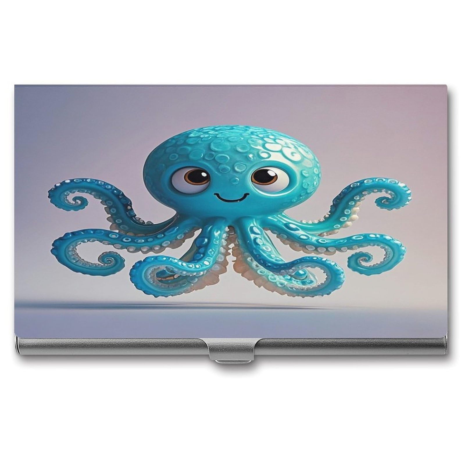 FekiLoot Blue Octopus Tentacles Illustration Business Card Holder Aluminum Alloy Business Card Case Convenient to Carry Business Card Dispenser for Men Women