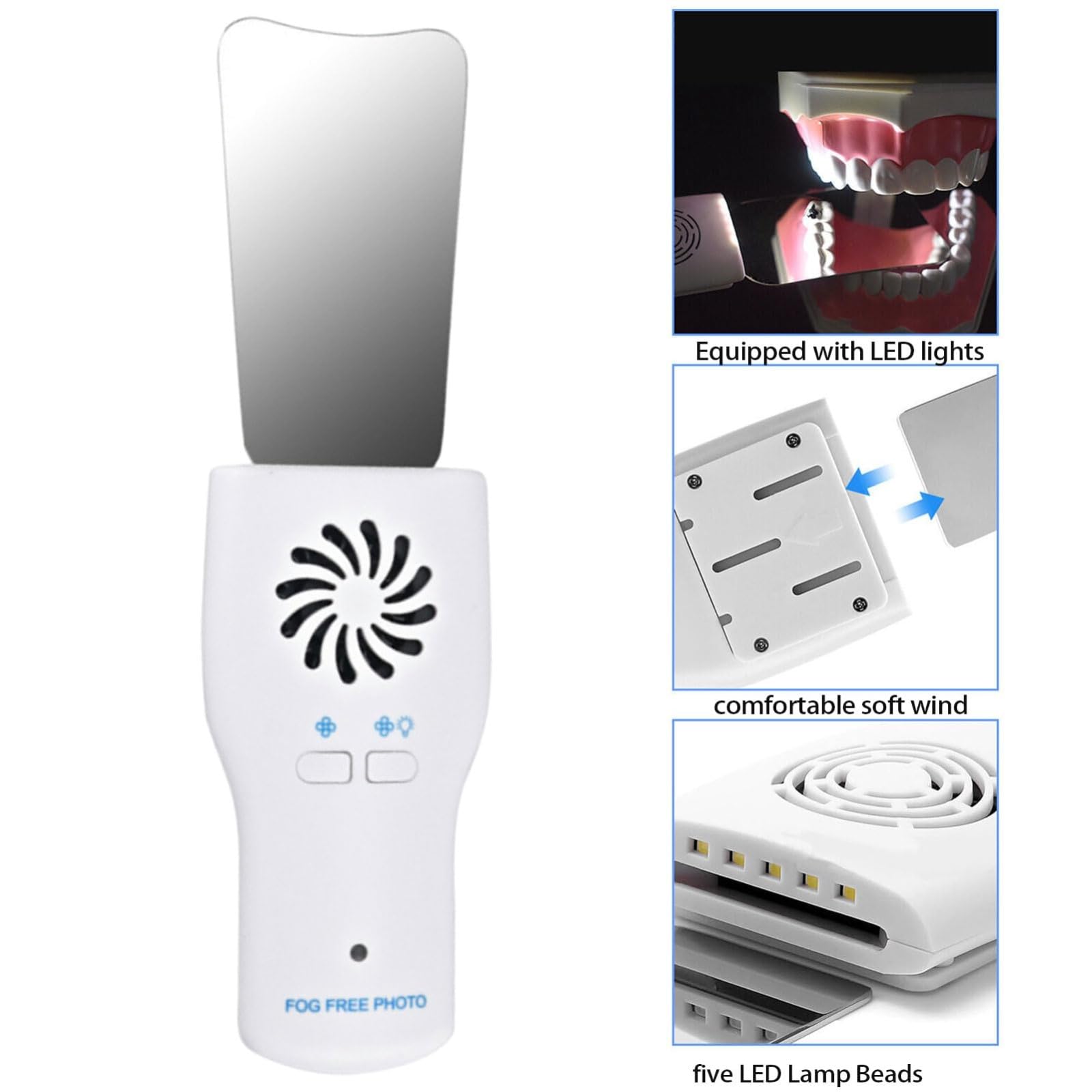 Espejos antivaho para fotografía dental con luz LED y ventilador